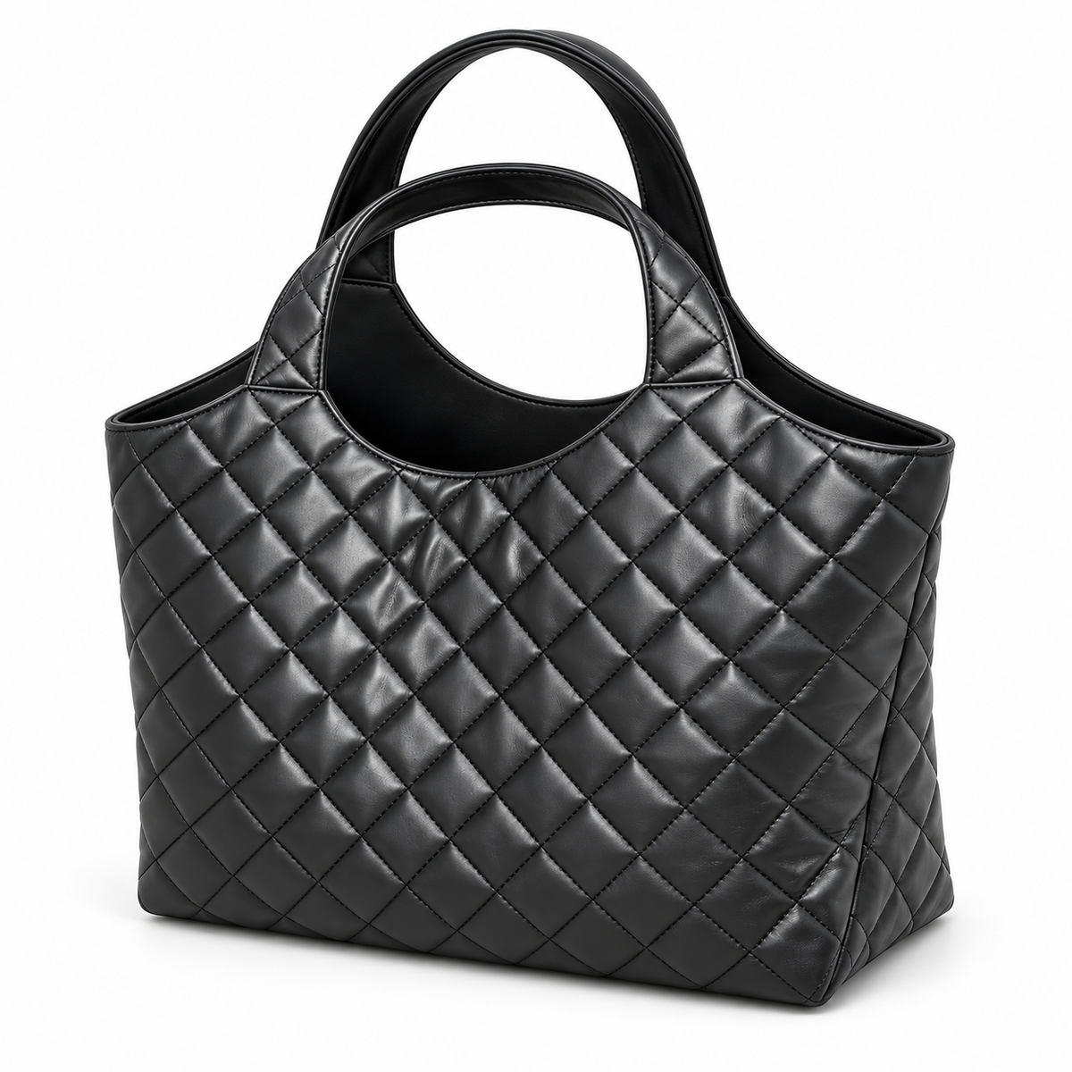 Black Quilted Vegan Leather Tote Bag