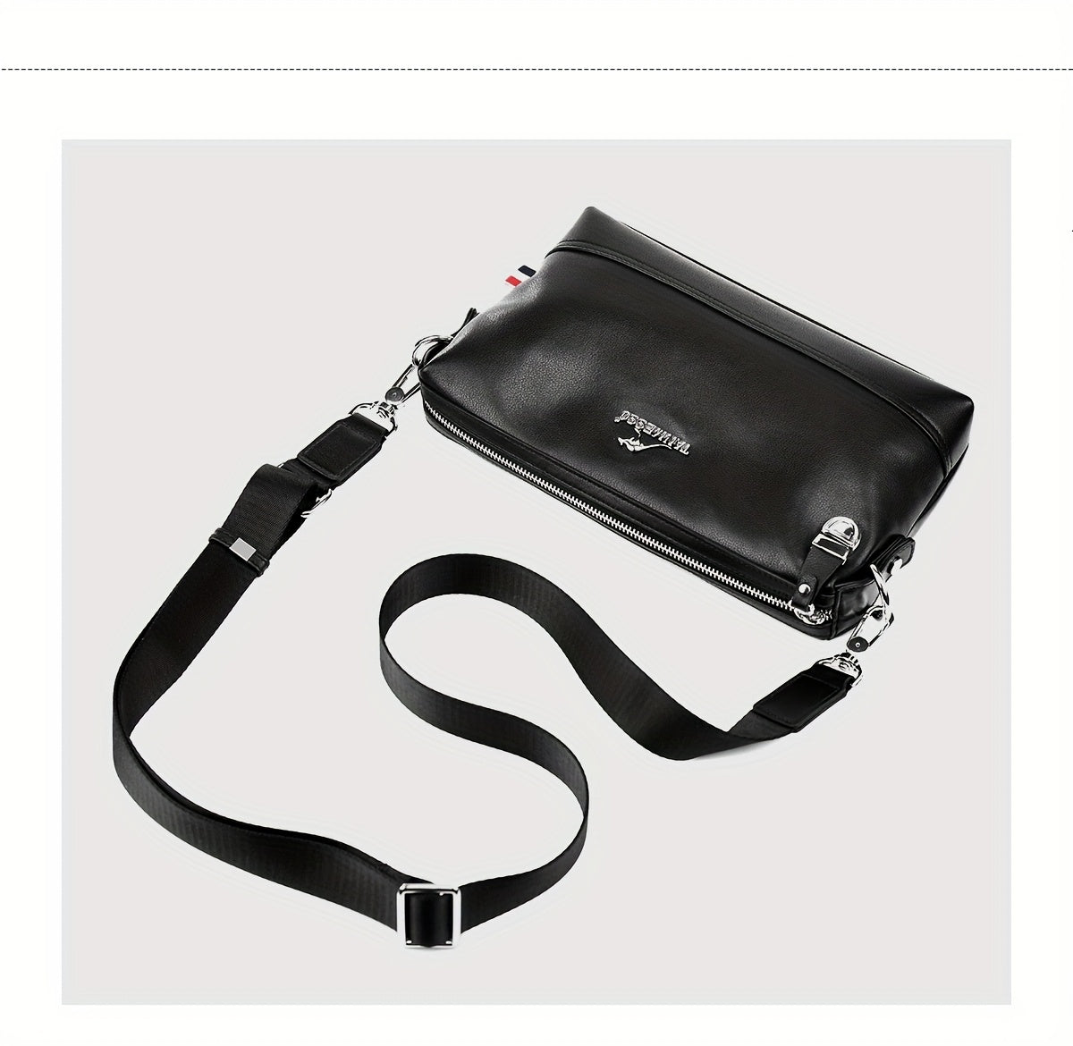 Genuine Leather Men's Crossbody Bag - Adjustable Shoulder Strap, Snap Closure, Soft Cowhide Vintage Style Black Casual Business Backpack for Everyday Use