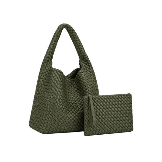 Army Green Woven Hobo Bag Set