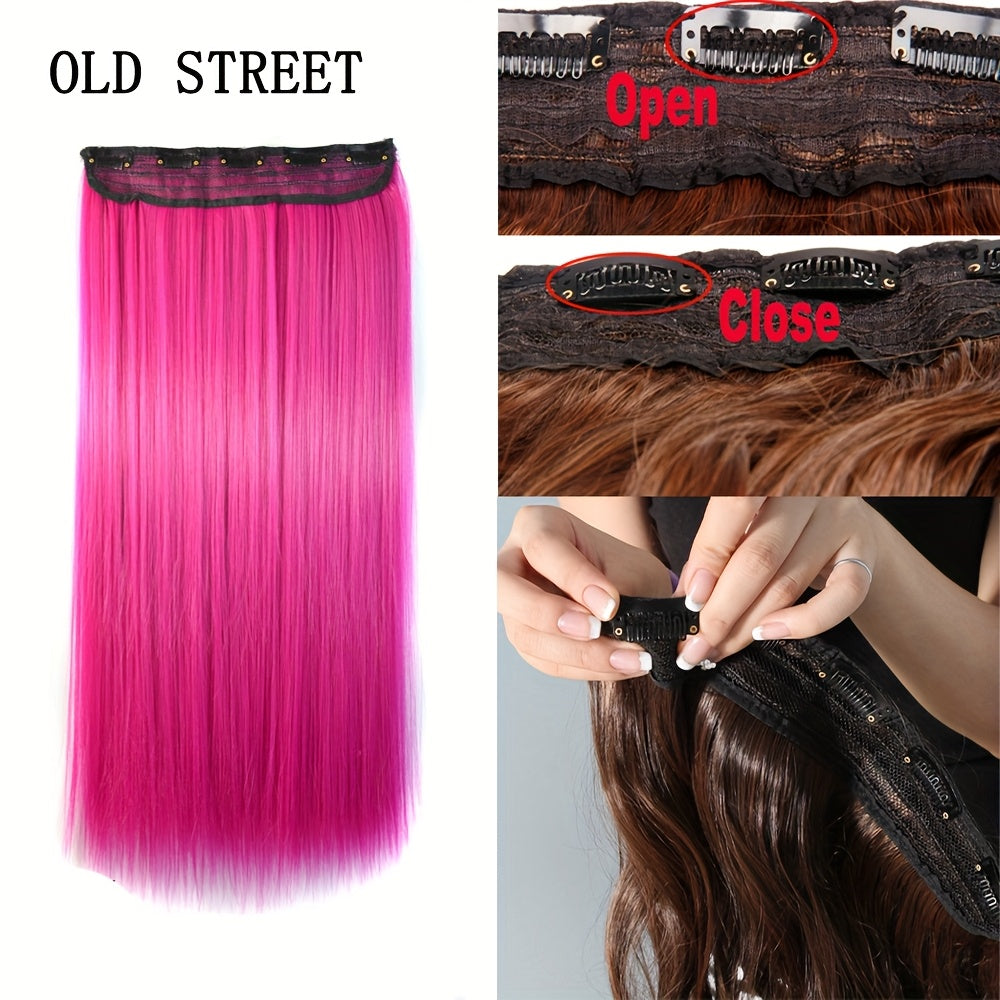 24 Inch Synthetic  5 Clips In Hair Extensions Long Straight High Temperature Fiber Colorful Hairpiece for Women