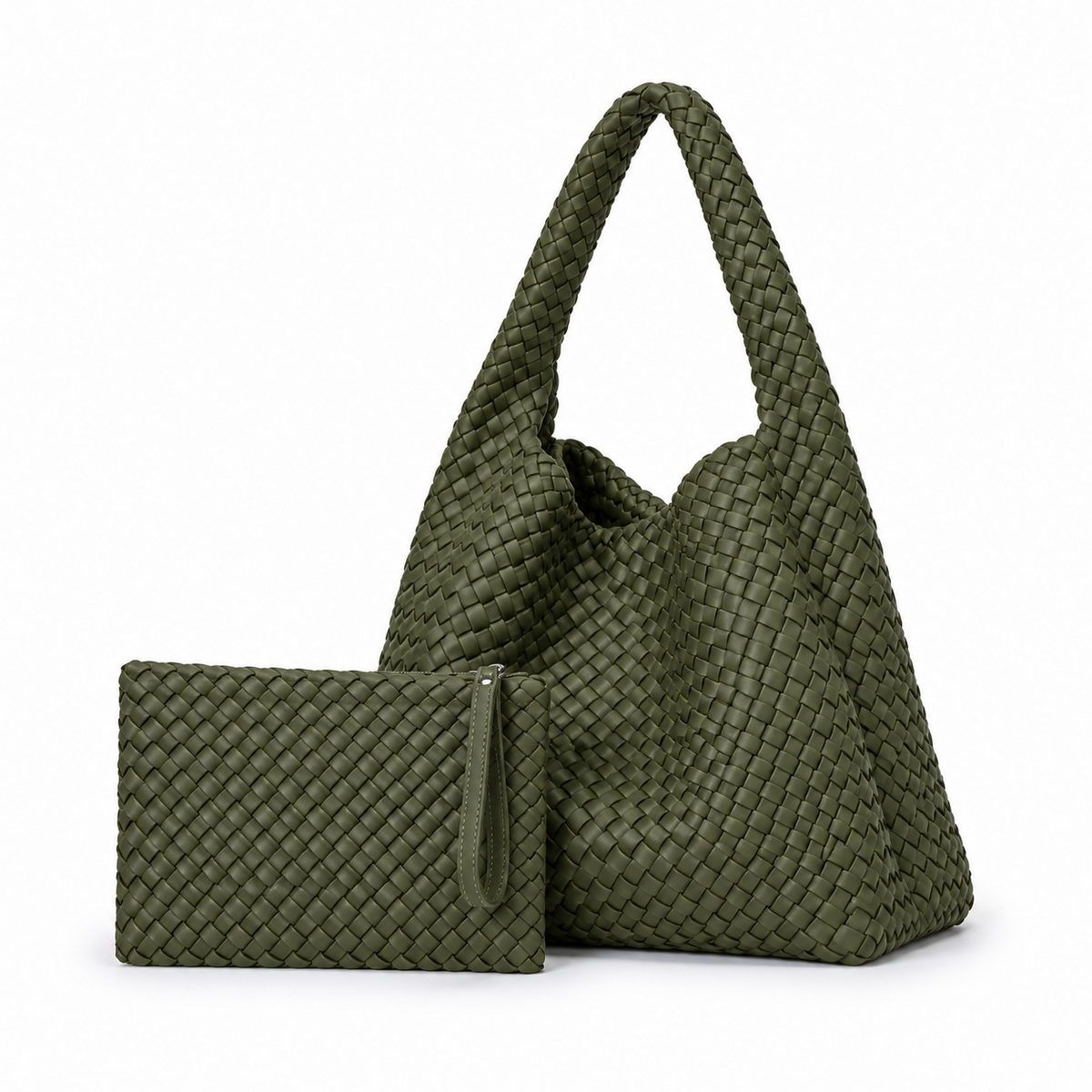 Army Green Woven Hobo Bag Set