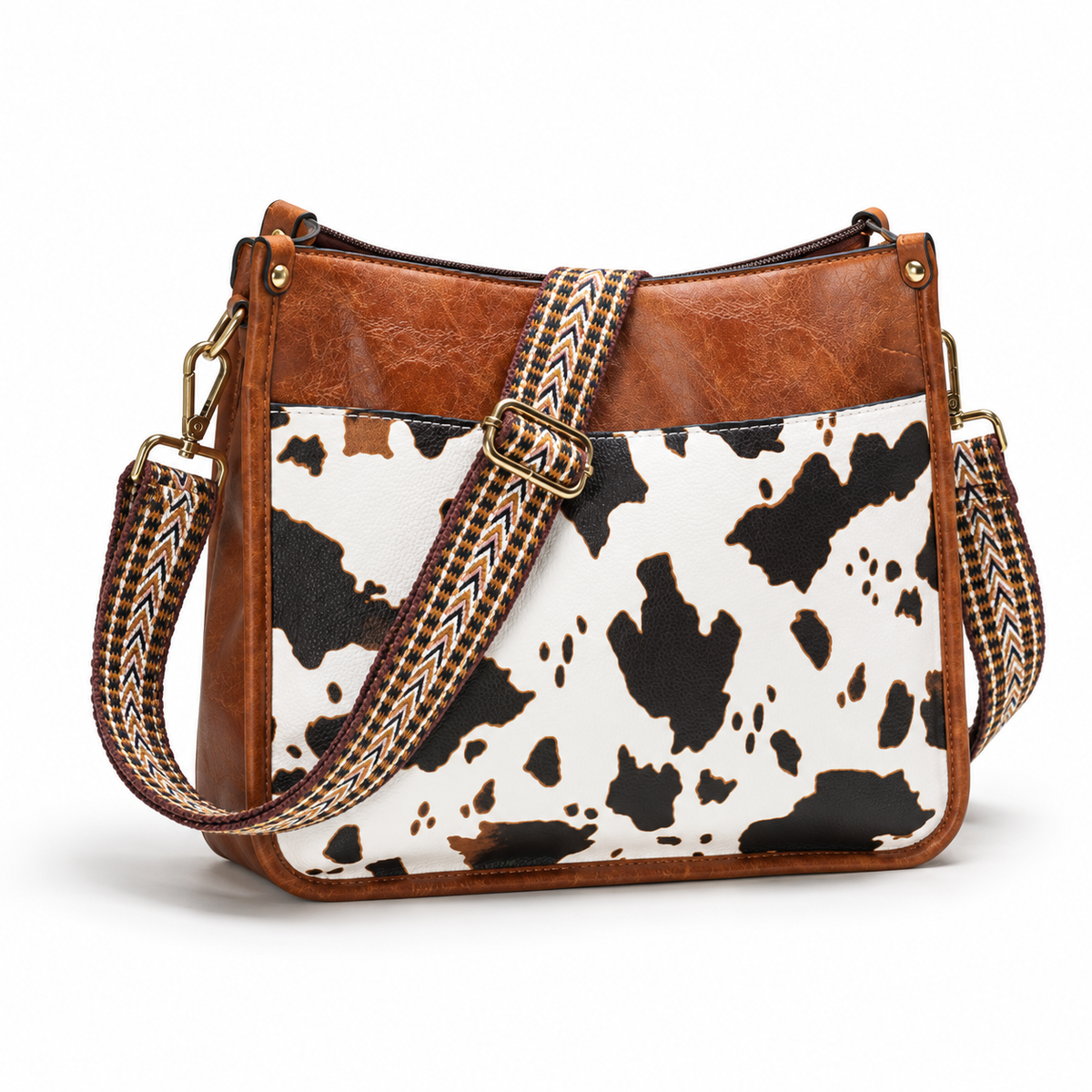 Brown Cow Print Adjustable Crossbody Bag