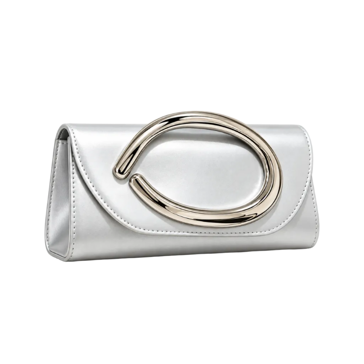 Elegant Silver Oval Accent Evening Clutch