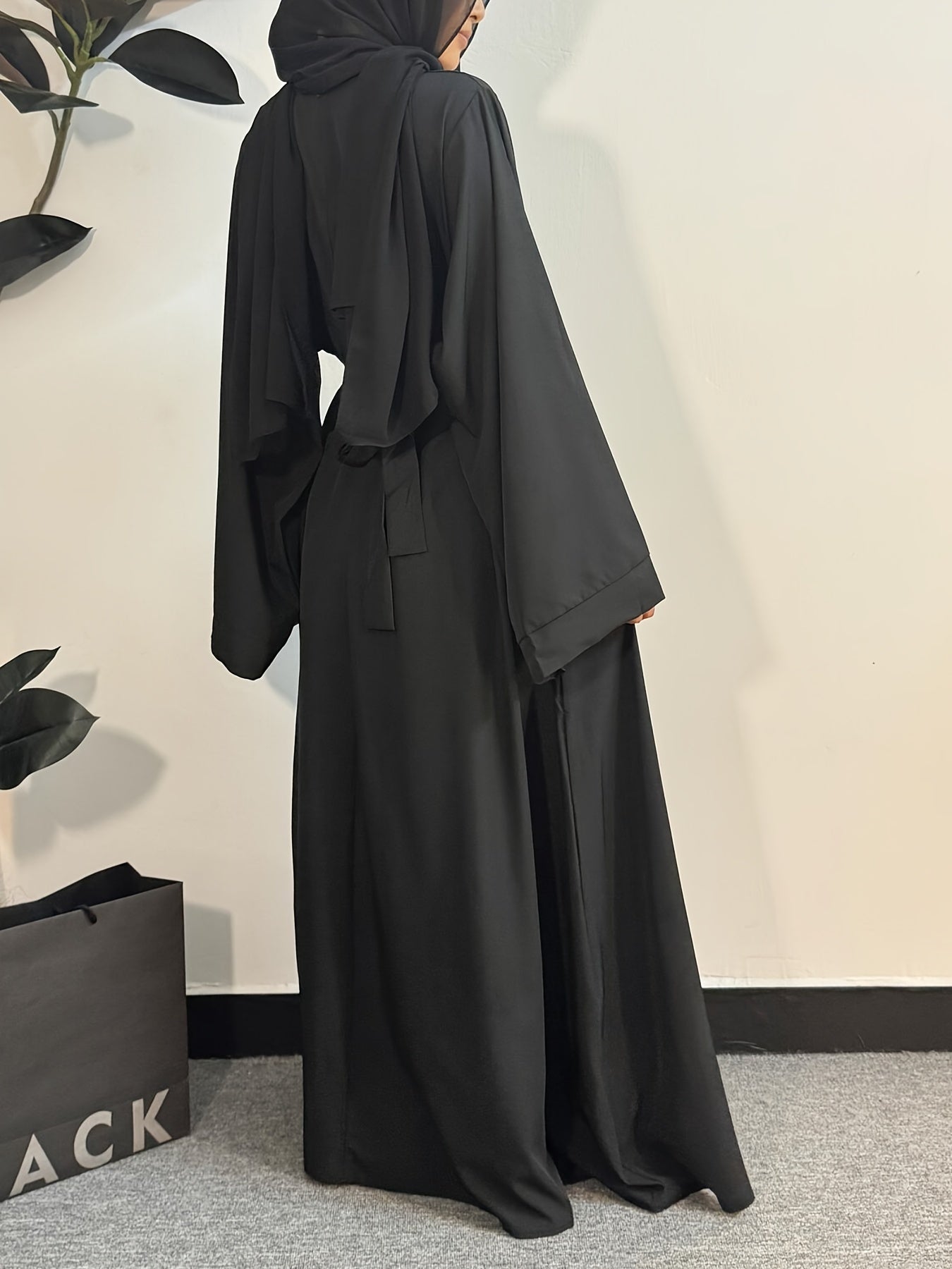 Women's Long Polyester Palestinian Abaya Kaftan with Belt - 100% Polyester, Solid Color, Regular Long Sleeve, Loose Fit, H-Contour, Woven, Non-Stretch, All Seasons, Full-Length Islamic Prayer Dress