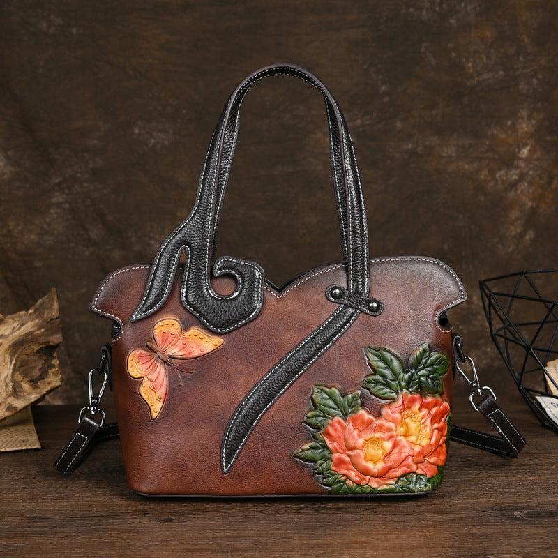 Leather Women's Handbag, Vintage One-Shoulder Crossbody Bag, Women's Cheongsam Bag Chinese Style
