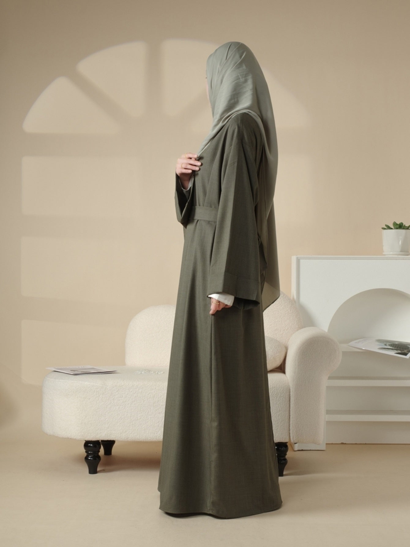 Plain Abaya with Pockets 2pcs Set Elegant Middle East Arab Islamic Muslim Style Shawl Robe Smock Ramadan Prayer Dress Long Skirt Jilbaab Abaya Women's Women Solid Color