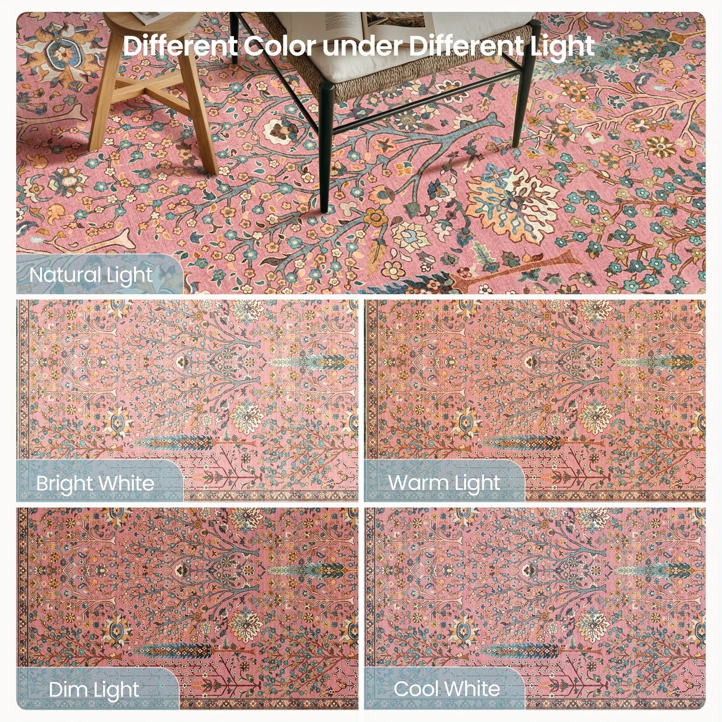 Floral Plant Living Room Rugs, Printed Mat, Valentine's Day Carpet, Modern Pink Non-Slip Soft Mat, Game Room, Dormitory, Bedroom, Living Room