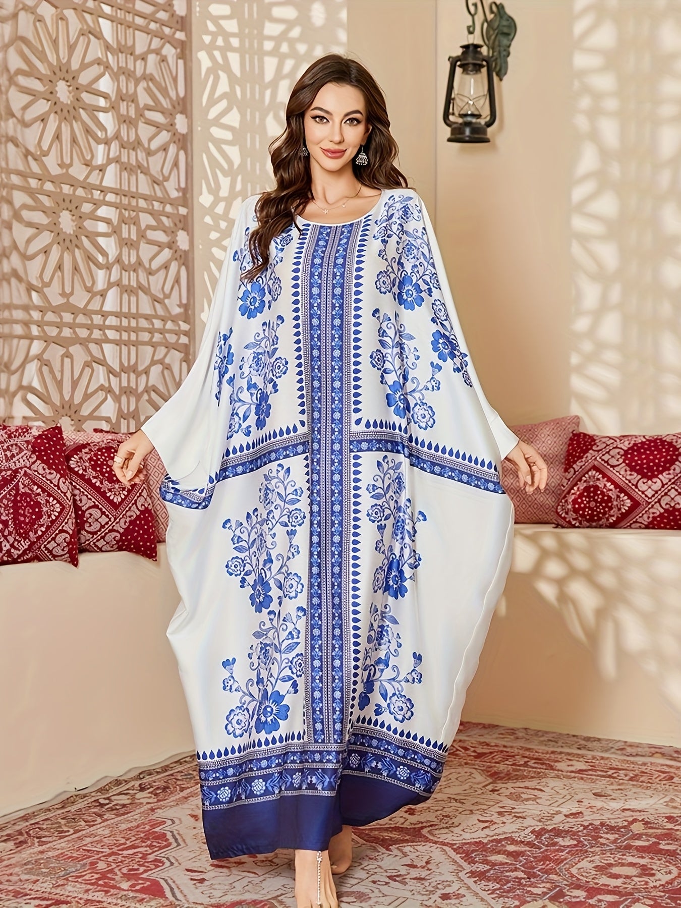 Middle Eastern  Festival Women's Printed Cover-Up Robe Gift, Elegant and Comfortable One-Size Sleep Robe