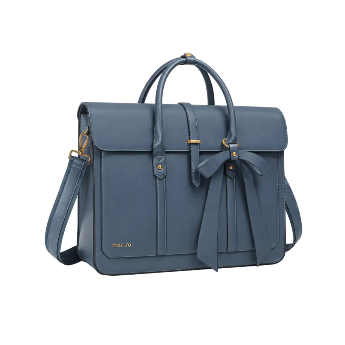 Slate Blue Bow Leather Laptop Bag