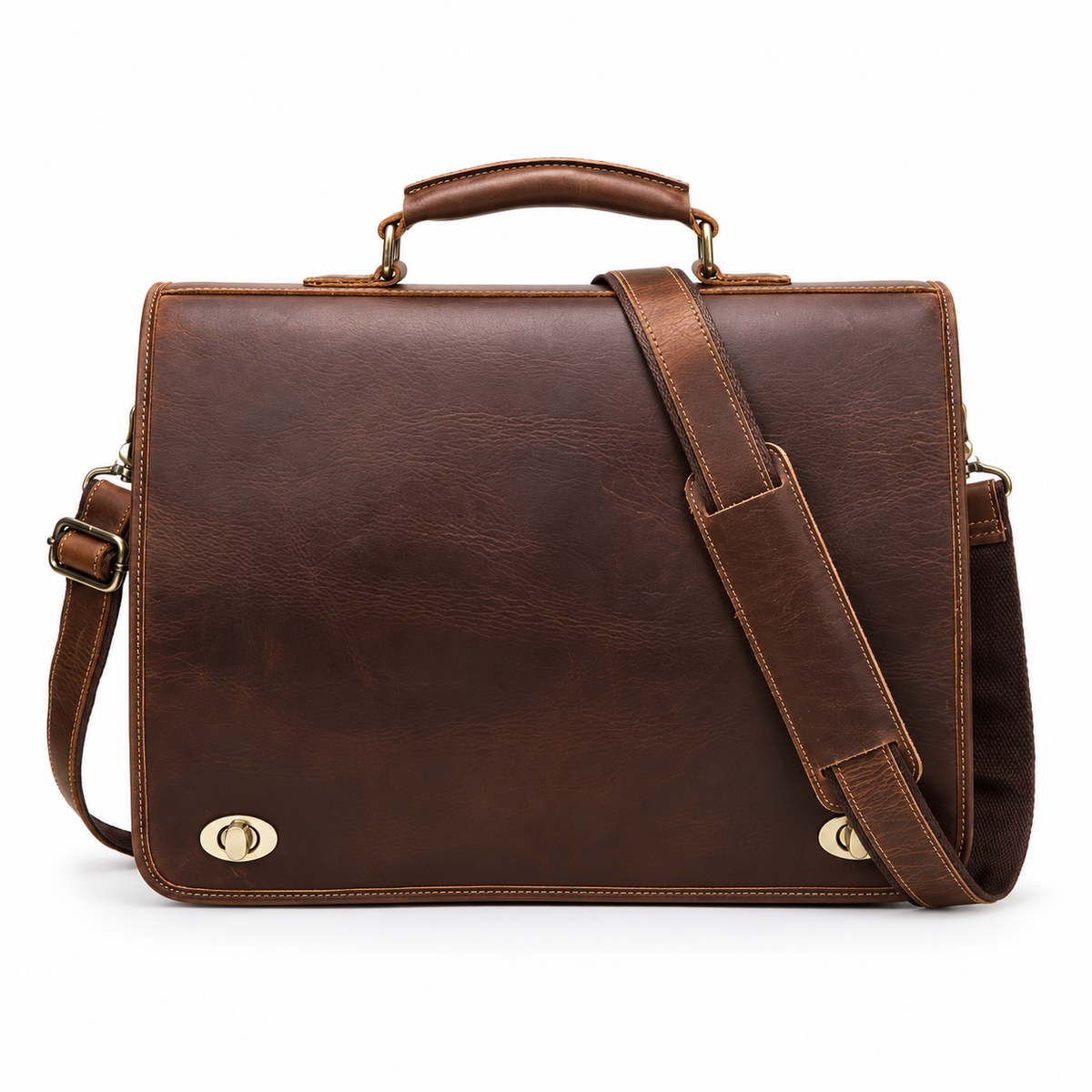 Classic Brown Leather Laptop Messenger Bag