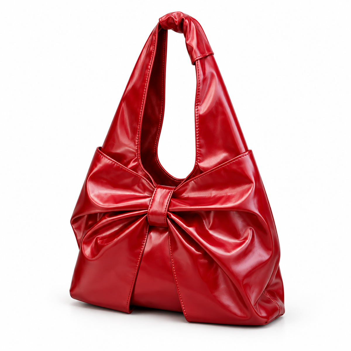Glossy Red Bow Hobo Shoulder Bag