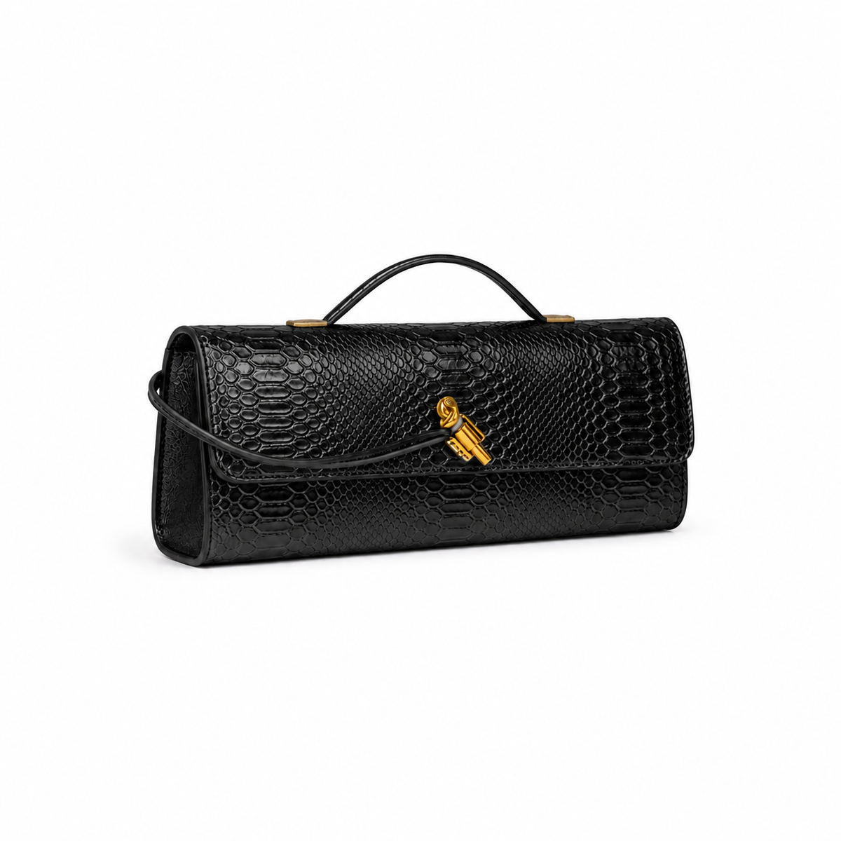 Black Croc-Embossed Structured Handbag