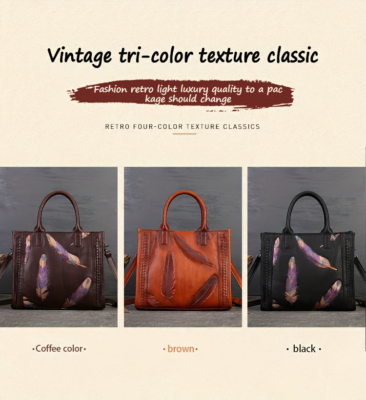Vintage-Style Leather Tote Bag With Sling Strap, Large Capacity Handbag For Women