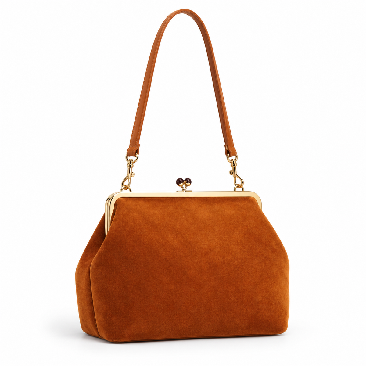 Vintage Cognac Kiss Lock Clutch Bag