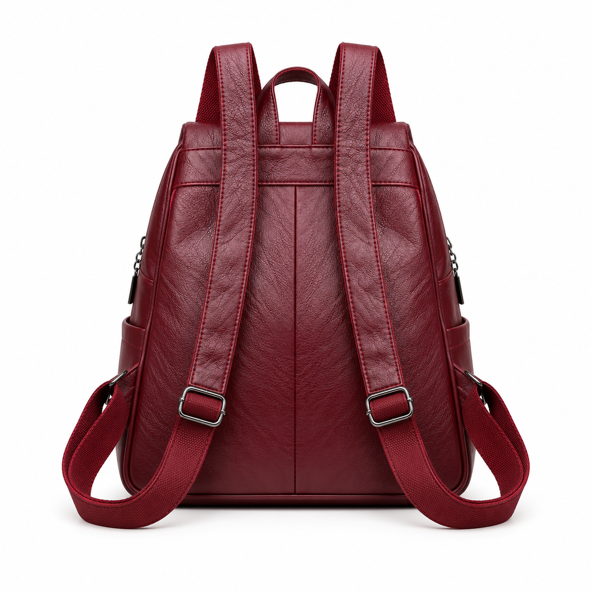 Burgundy Textured Flap Backpack With Pockets