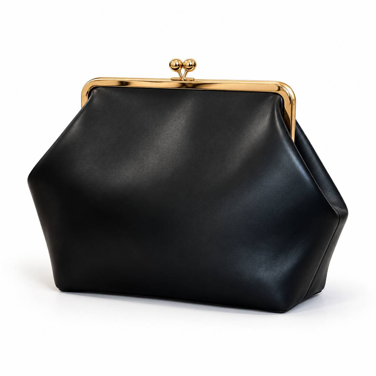 Elegant Black Clutch With Golden Clasp