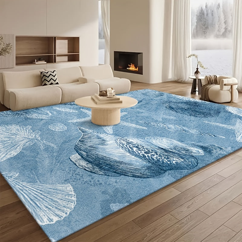 [JIT]1pcs, Velvet Carpet, Seashell & Starfish Coastal Decorative Carpet, Living Room Carpet, Home Decoration Carpet, Room Decoration Carpet, Holiday Decoration Carpet, Halloween Decoration Carpet, Christmas Decoration Carpet