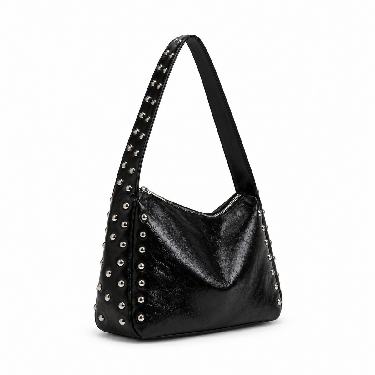 Studded Black Slouchy Shoulder Hobo Bag