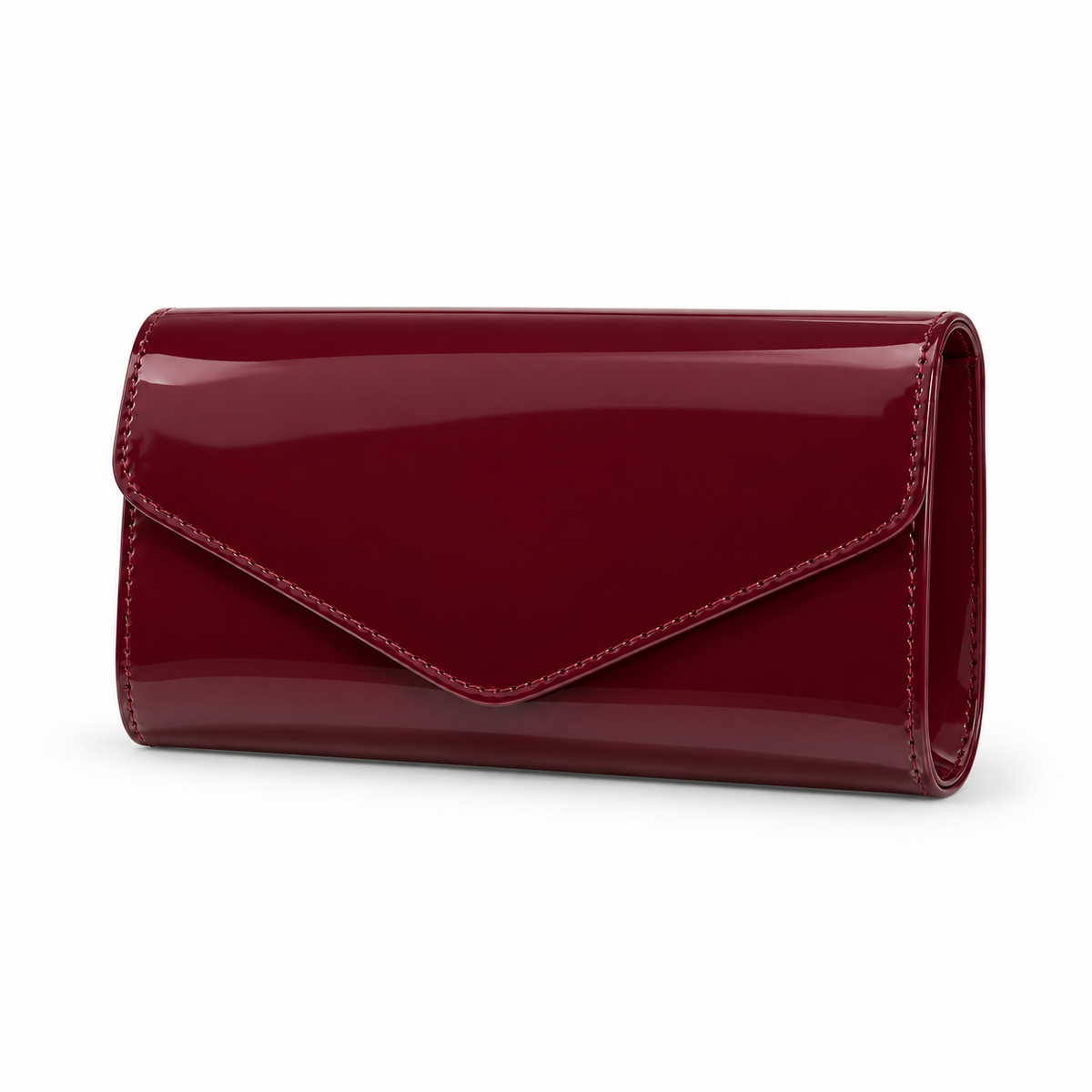 Glossy Burgundy Patent Envelope Clutch Bag