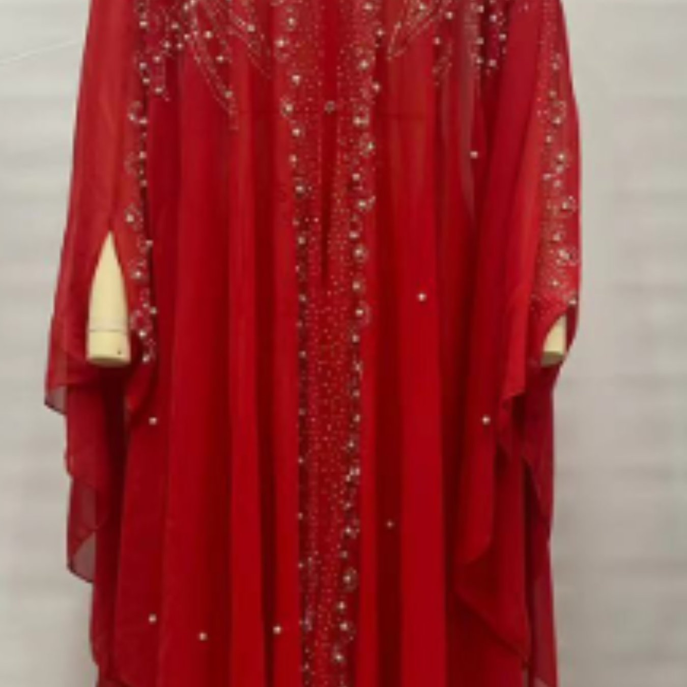 Women's Elegant Long Kaftan Dress with Bat Sleeves & Hooded Rhinestone Cape Abaya - Loose Fit Sheer Polyester Arab-Inspired Gown for All Seasons, Machine Washable