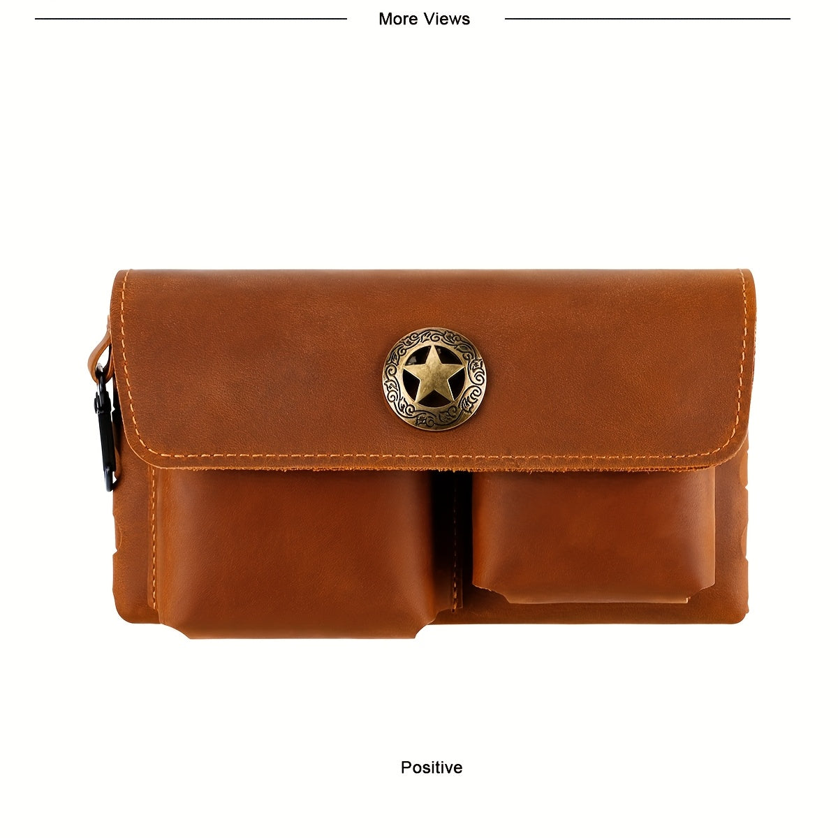 Men's Genuine Leather Sling Bag Phone Holder - Adjustable Leather Belt Pack with Metal Buckle, Multi-Compartment Organizer for Outdoor Hiking