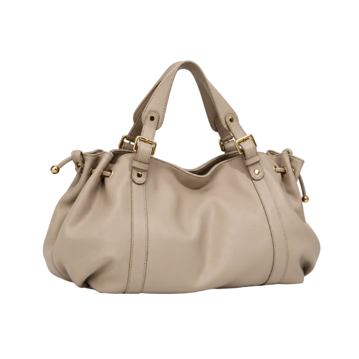 Elegant Taupe Slouchy Drawstring Tote Handbag