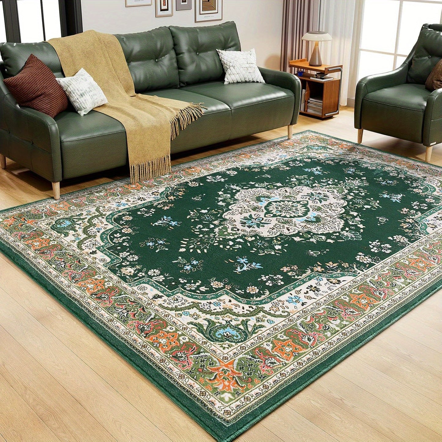 [Vintage Rug] 5x8 Vintage Rug | Black Floral Faux Wool Non Slip Washable Low Pile Indoor Doormat for Bedroom, Entryway, Kitchen, Bedside