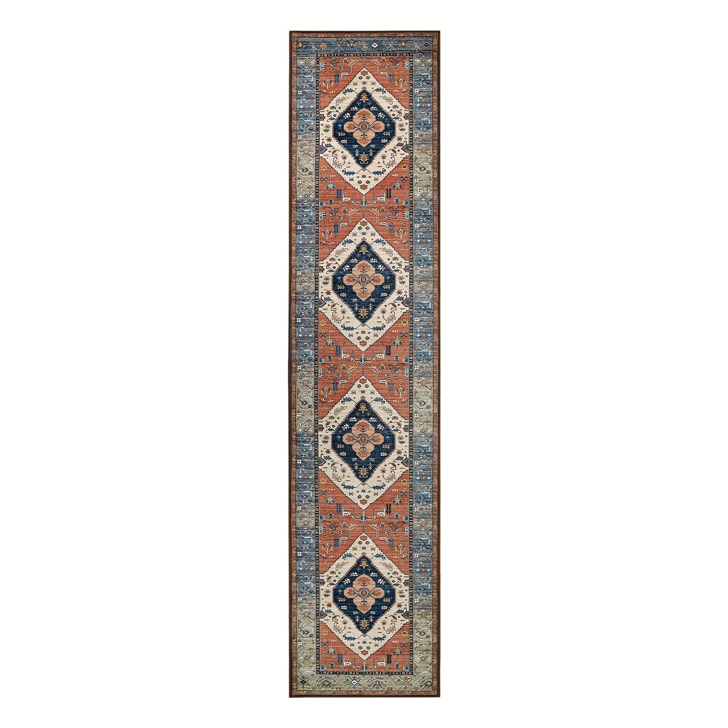 [Vintage Boho Carpet] Colorful Polyester Vintage Boho Washable Mat Runner | Floral & Geometric Design, Perfect for Hallways, Kitchens, Bedrooms, and Entryways Rugs