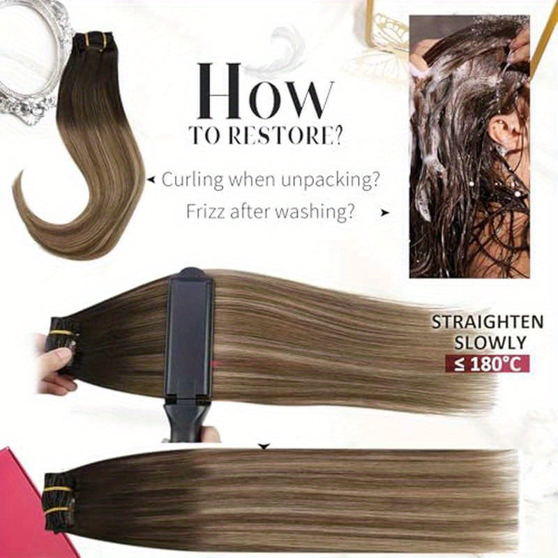 Clip in Hair Extensions - Balayage, Ombre( Dark Brown to Golden Brown with Dark Ash Blonde) 7pcs, 120G, 18inch for Women, Length Extension, Natural Look, Seamless Blend, Smooth Texture, Highquality Hairpiece, Beauty Enhanceme