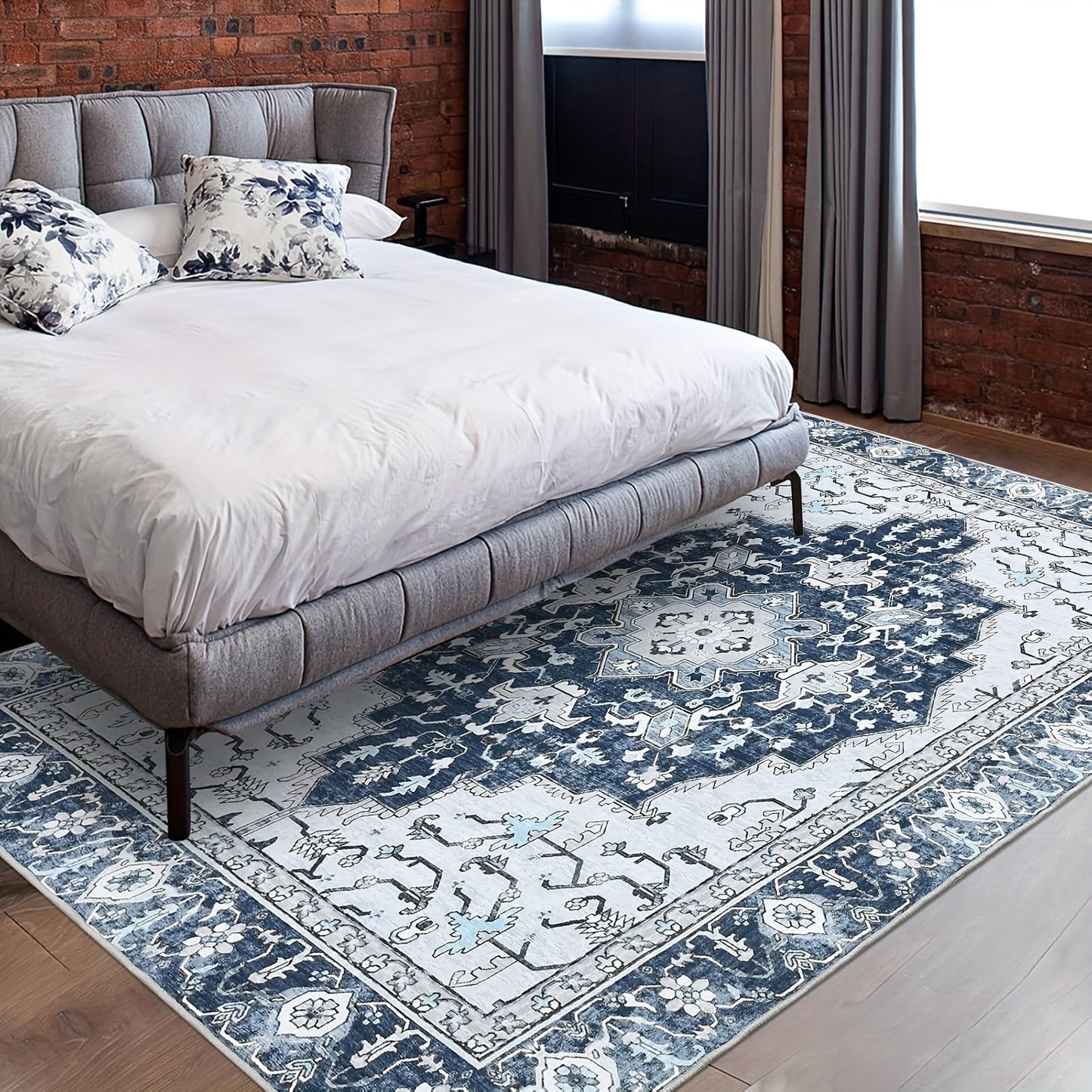 Vintage Floral Print Throw Floor Carpet Small Entrance Rug Washable Living Room Rug Easy Cleaning Rug Stain Resistant Indoor Carpet Non Slip Non Shedding Low Pile Soft Bedroom Rug Folding Rug For Dining Room Office Kitch