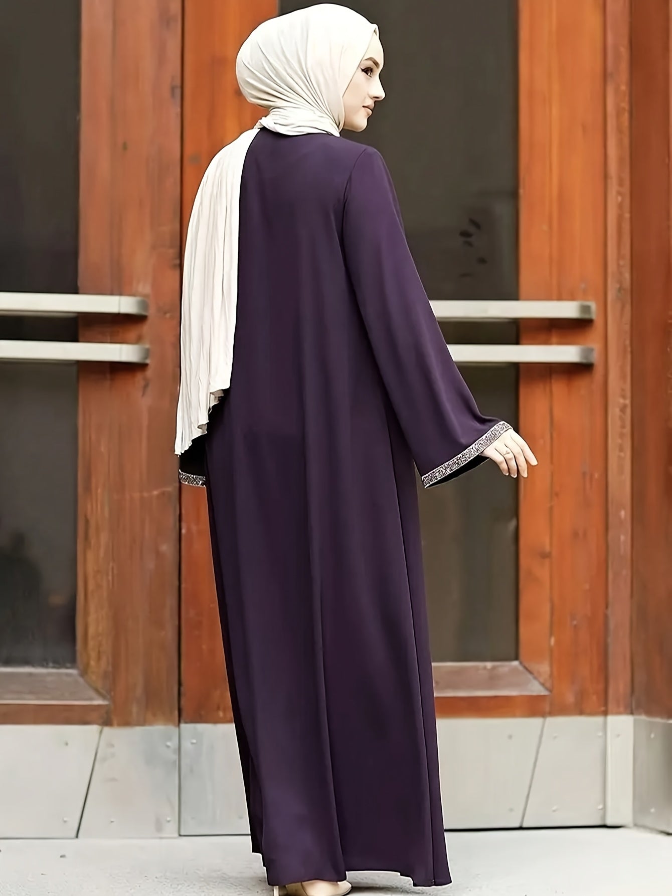 Women's Traditional Moroccan-Style Long Baju Abaya with Zipper Closure - Solid Color, Loose Fit, Round Neck, Polyester, Casual Wear, Casual Wear|Traditional Robe|Polyester Dress