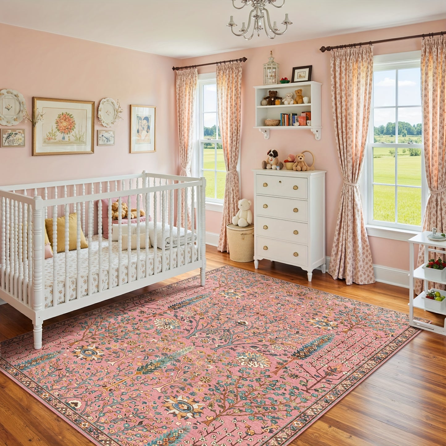 Floral Plant Living Room Rugs, Printed Mat, Valentine's Day Carpet, Modern Pink Non-Slip Soft Mat, Game Room, Dormitory, Bedroom, Living Room