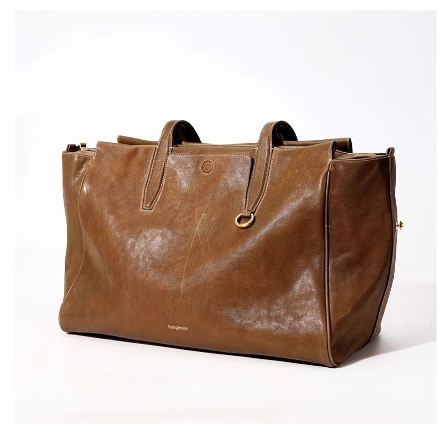 Luxury Genuine Leather Tote Bag - Spacious With Zipper Bag, Perfect for Women's Travel & Business