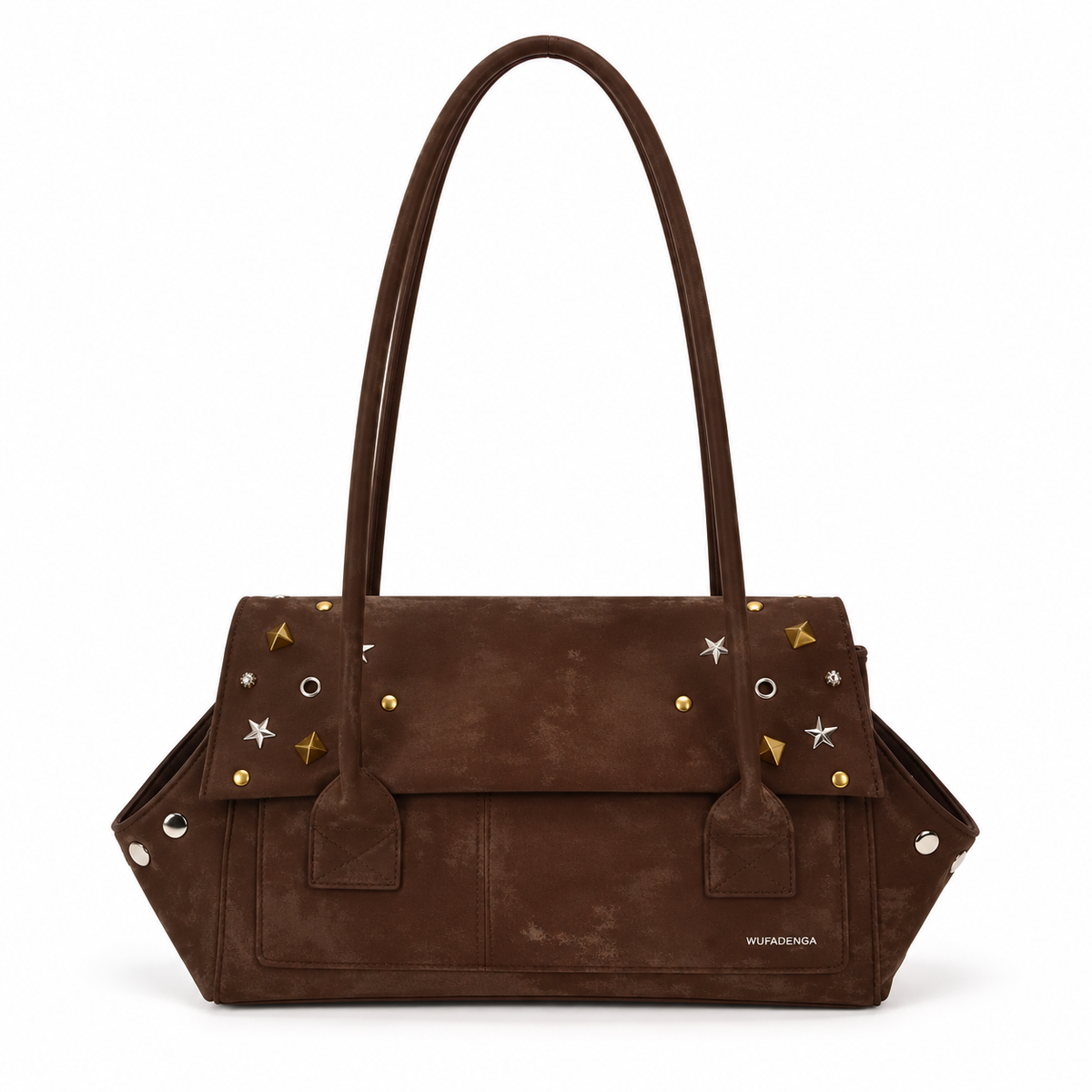 Vintage Brown Star Studded Shoulder Bag