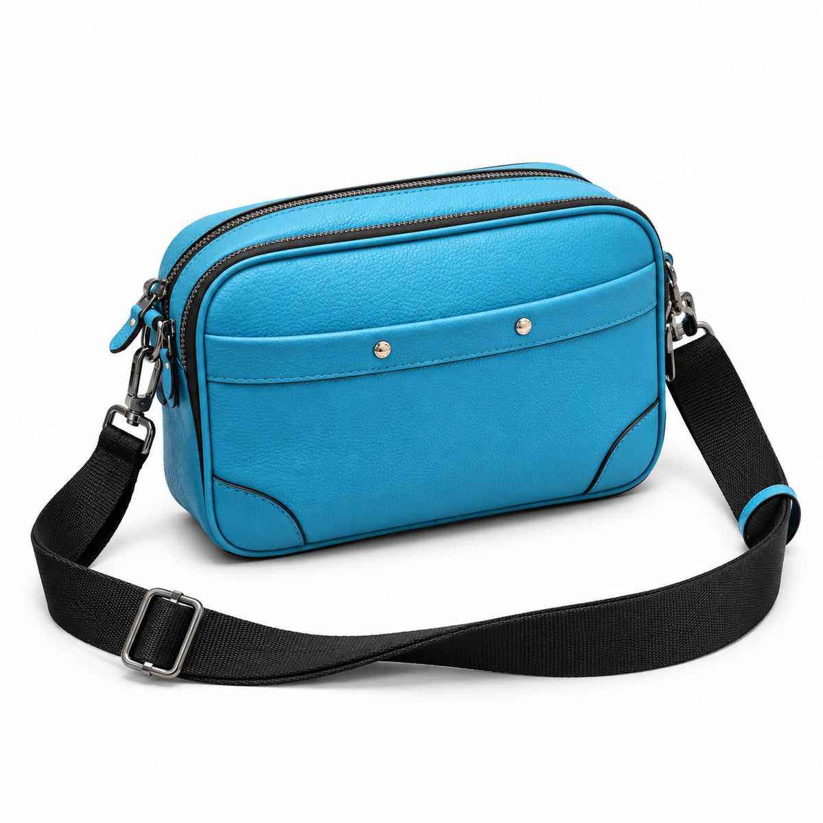 Turquoise Textured Crossbody Bag With Pockets