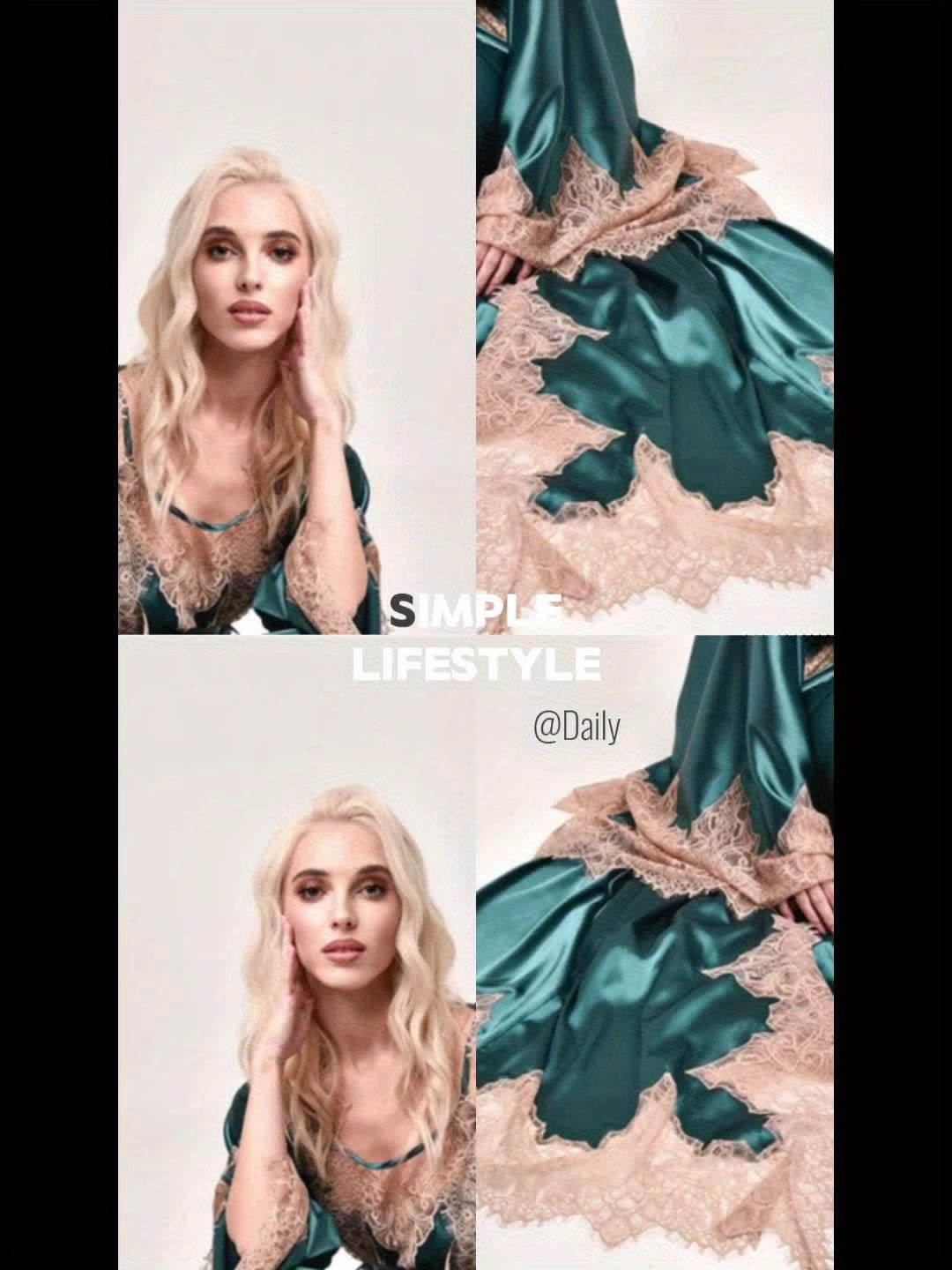 2pcs Satin Lace Kimono Abaya | Women's Bridal Robe On Wedding Day Light Long Lace Home Dress Pajamas