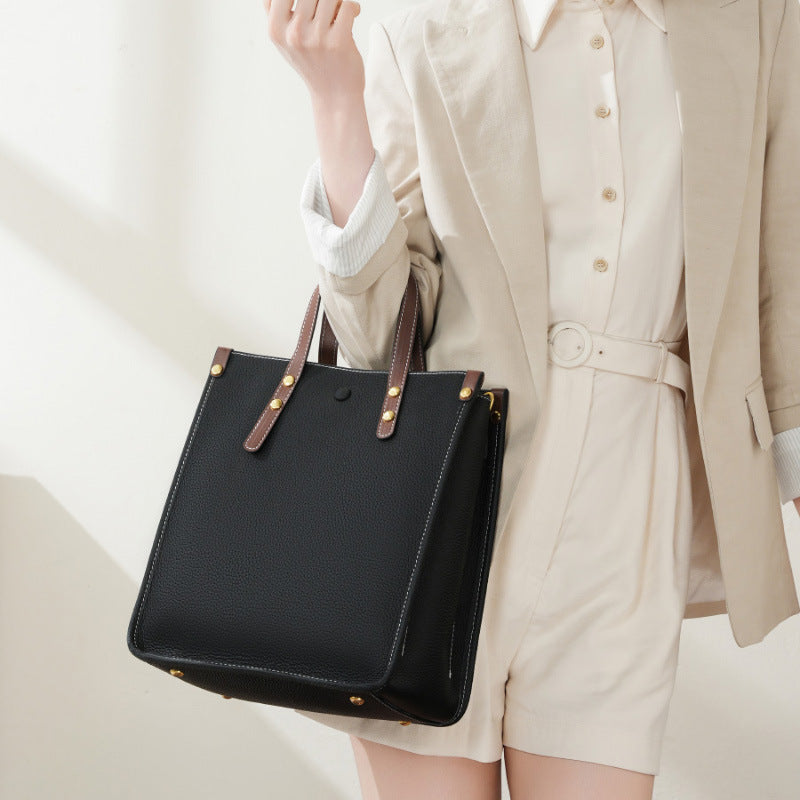 Genuine Leather Vertical Tote Bag for Women - Convertible Crossbody Shoulder Bag with Adjustable Strap, Zipper Closure