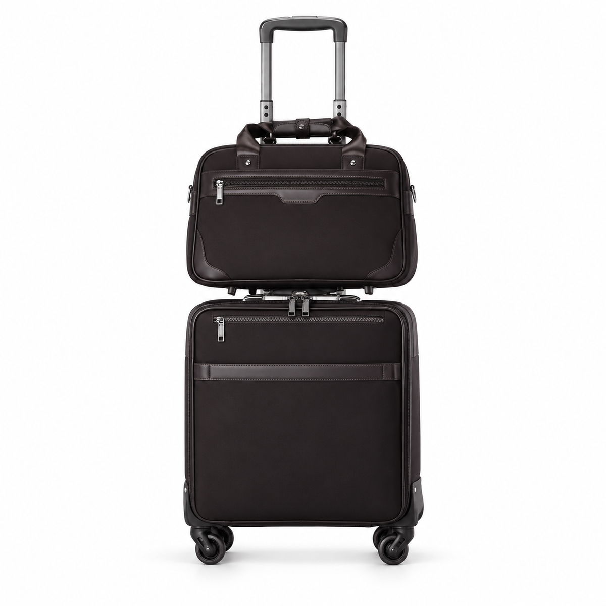 Black Leather Trolley And Tote Set
