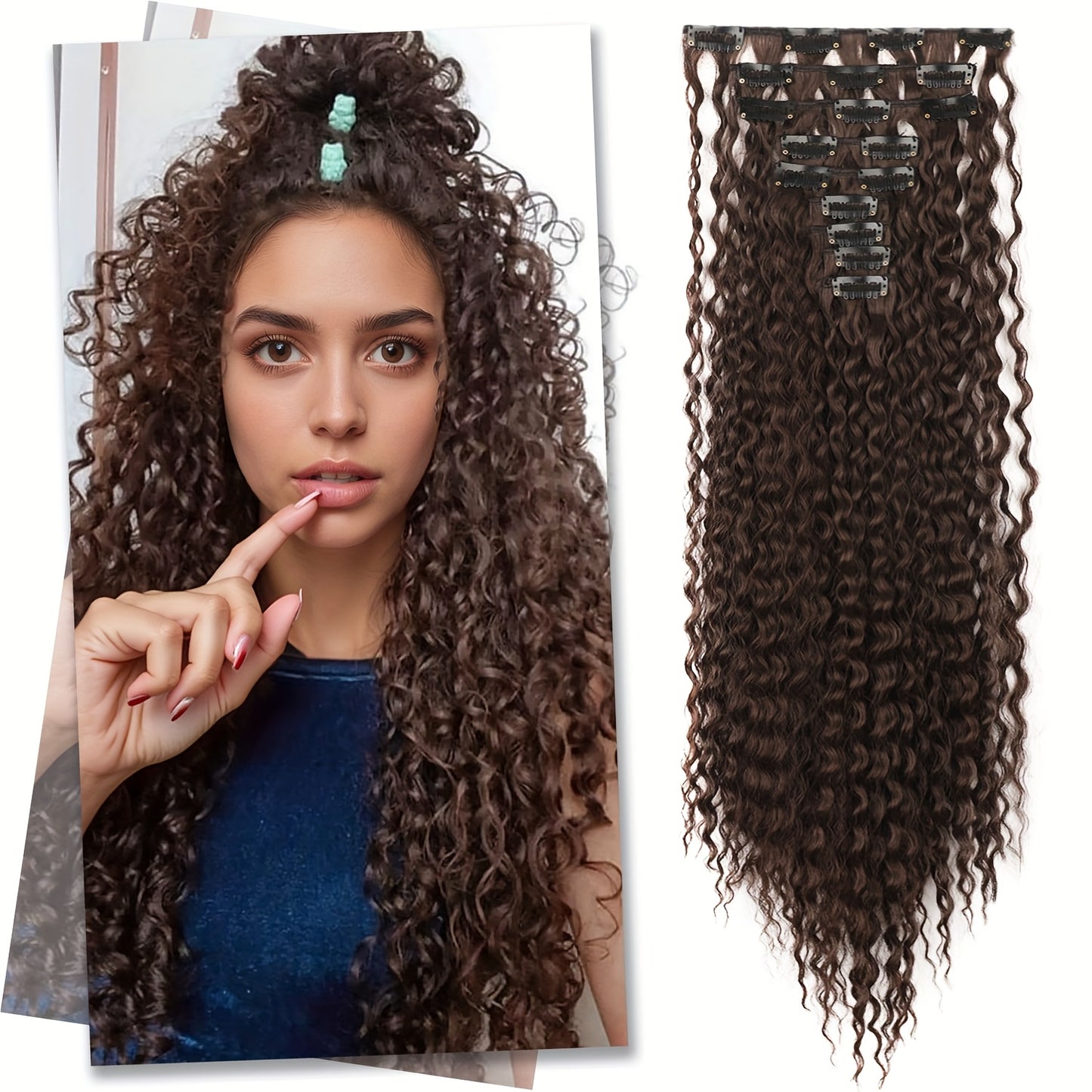 Clip In Curly Hair Extensions - 145G 9pcs Synthetic Ombre Honey Blonde Hair Extensions Jerry Curly Hair Extensions Women Clip Extensions Hairpieces Halloween Christmas Party