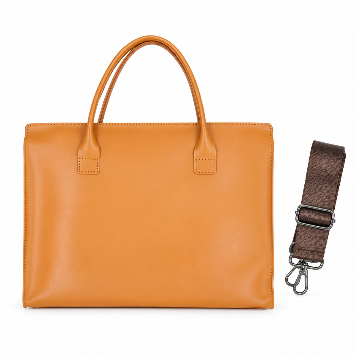Classic Tan Leather Laptop Tote Bag
