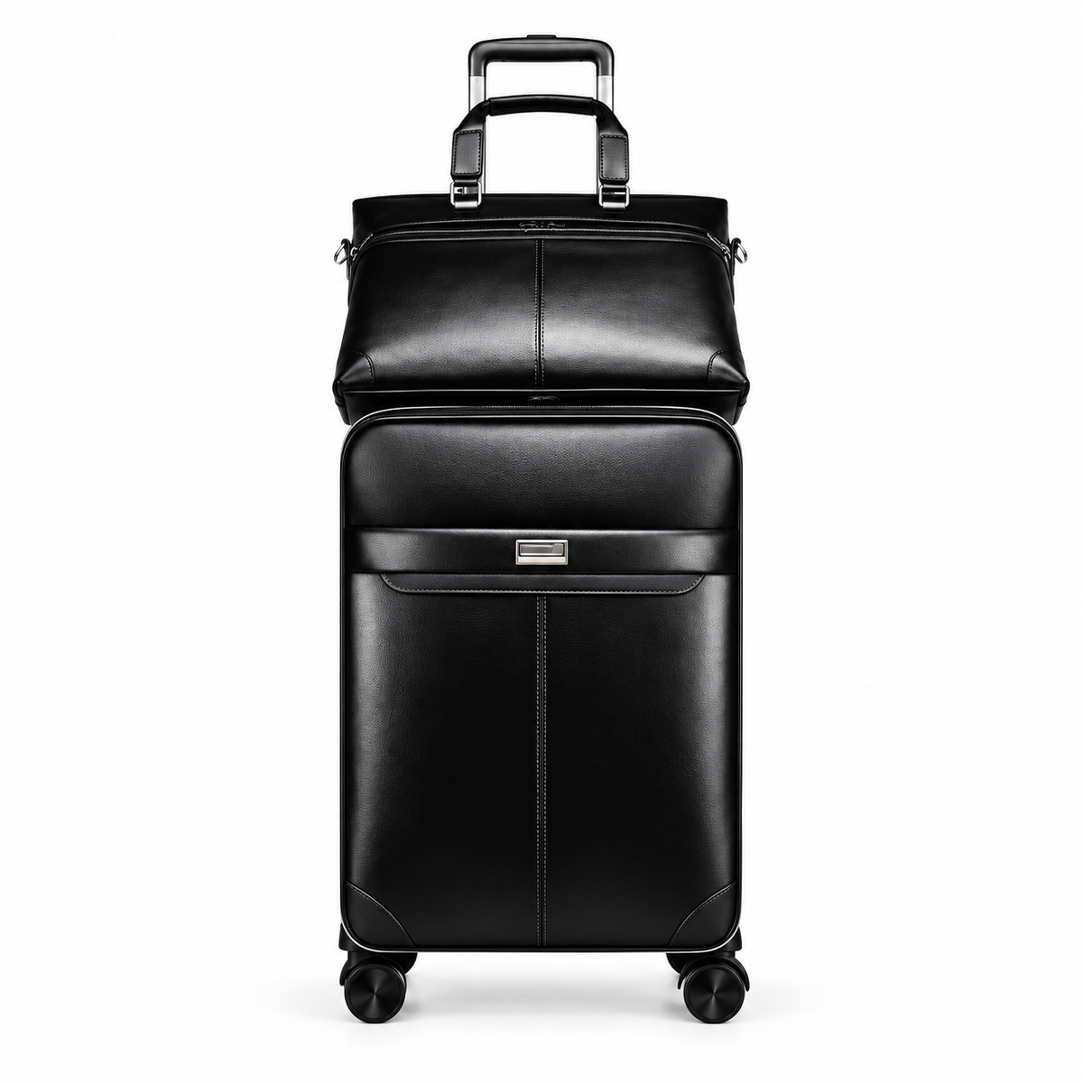 Black Leather Trolley Luggage With Tote