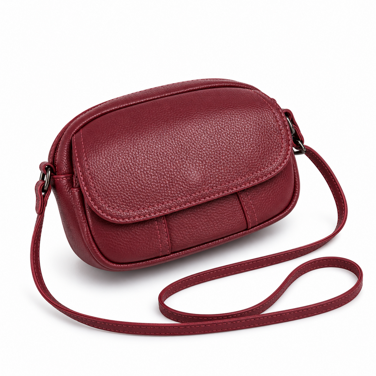 Wine Red Textured Flap Crossbody Bag