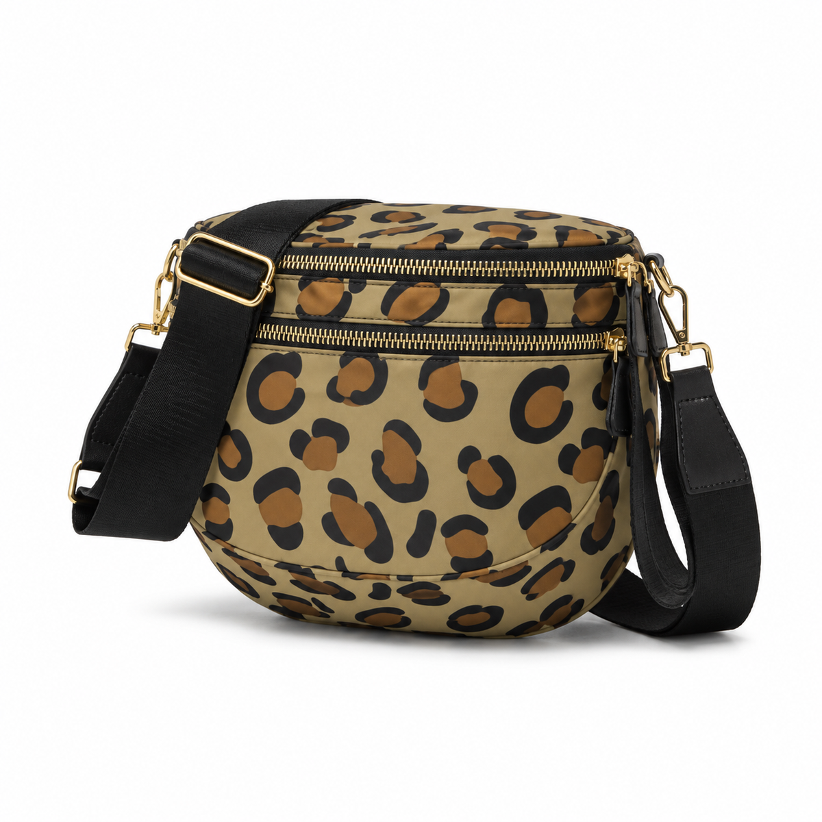 Khaki Leopard Print Sling Crossbody Bag
