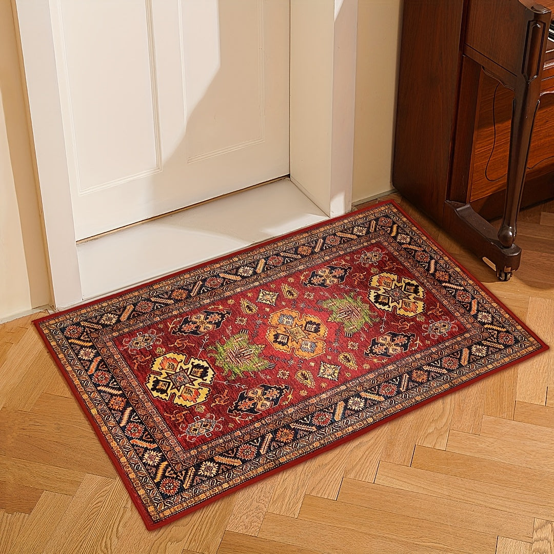 Vintage Boho Floor Mat - Retro Floral & Geometric Design, Non-Slip Rubber Backing Carpet, Rugs, Machine Washable, Perfect for Entryway, Kitchen, Bathroom, or Balcony Decor - Ideal Gift for Easter, Mother's Day, Father's Day & Home Decorate
