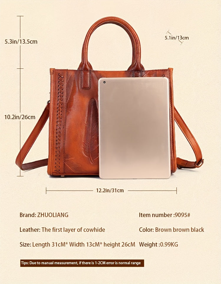 Vintage-Style Leather Tote Bag With Sling Strap, Large Capacity Handbag For Women