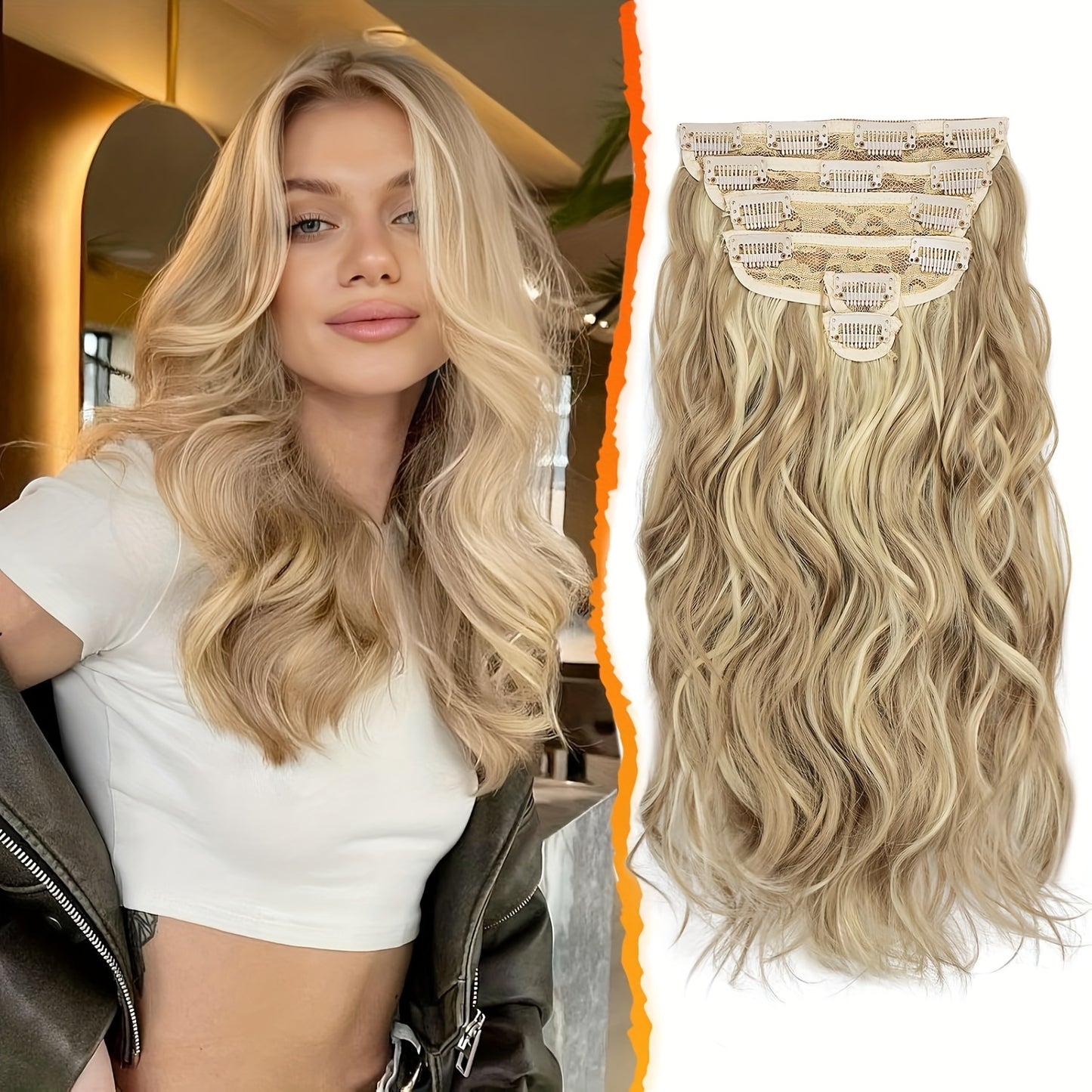BARSDAR Wavy Clip In Hair Extensions - 16 Inch Copper Clip In Hair Extensions For Women - 6pcs Full Head Thick Soft Synthetic Clip In Hairpieces Daily Party Halloween