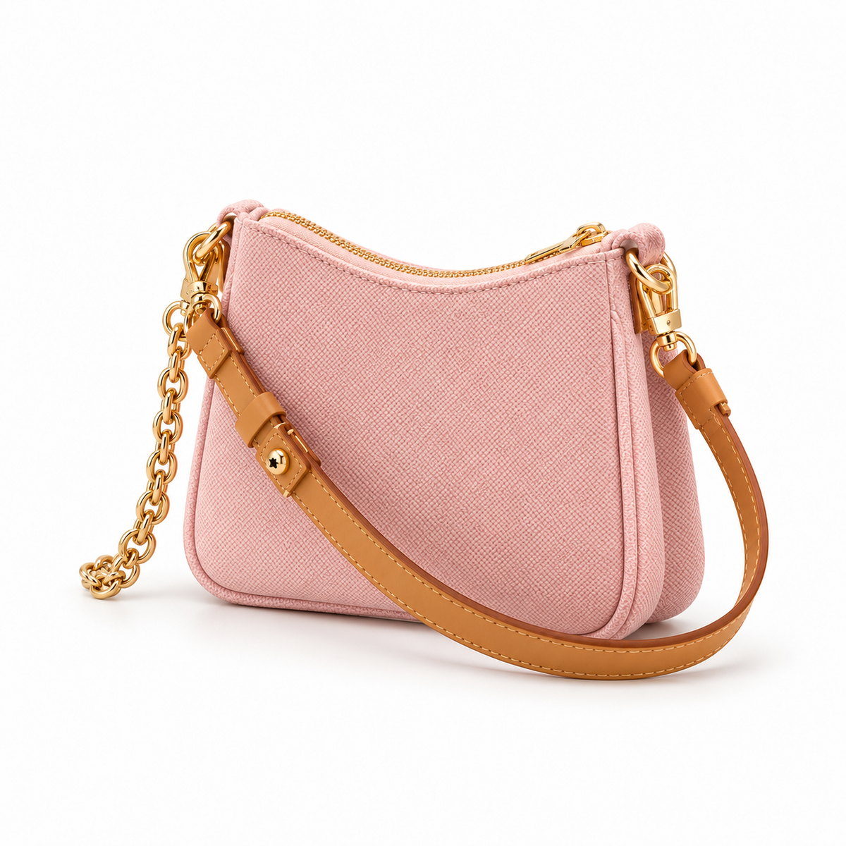 Blush Pink Textured Chain Shoulder Bag