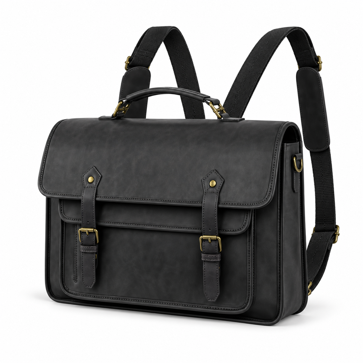 Classic Black Leather Briefcase Backpack Bag