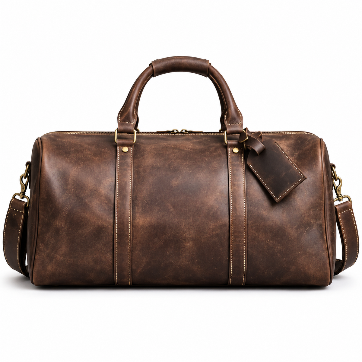 Vintage Dark Brown Leather Duffel Bag