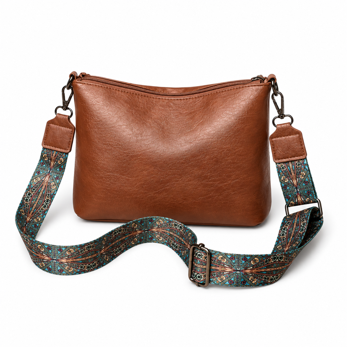 Brown Crossbody Bag With Paisley Strap